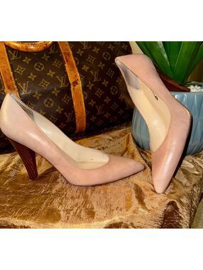 Nina Leather Pumps with Wooden Heels (Pinkish/Faded Wine) 38.5